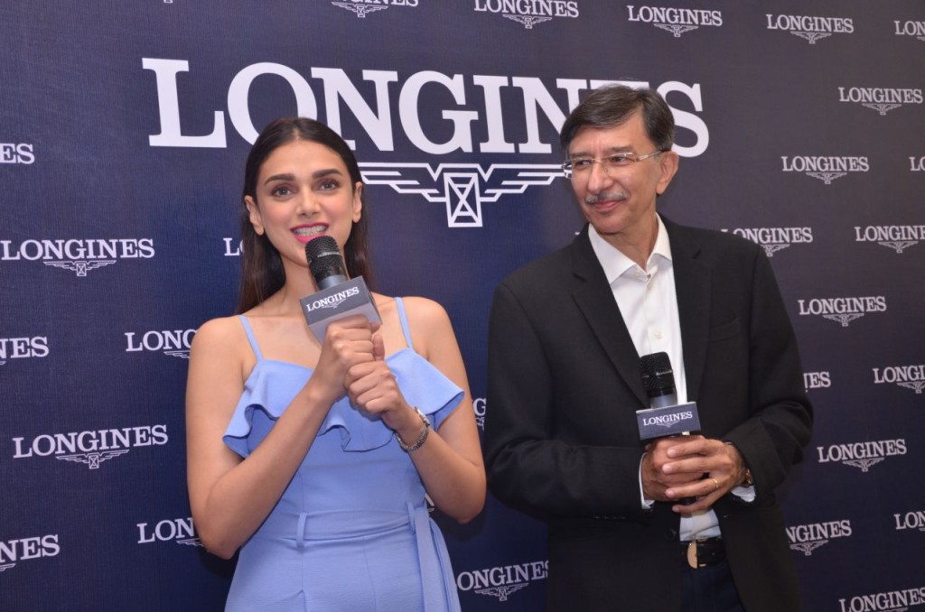 Mr Cawas Pundole, Director, CT Pundole and Indian Film Actress, Aditi Rao Hydari speak at the Launch of the Longines Symphonette watch in Pune